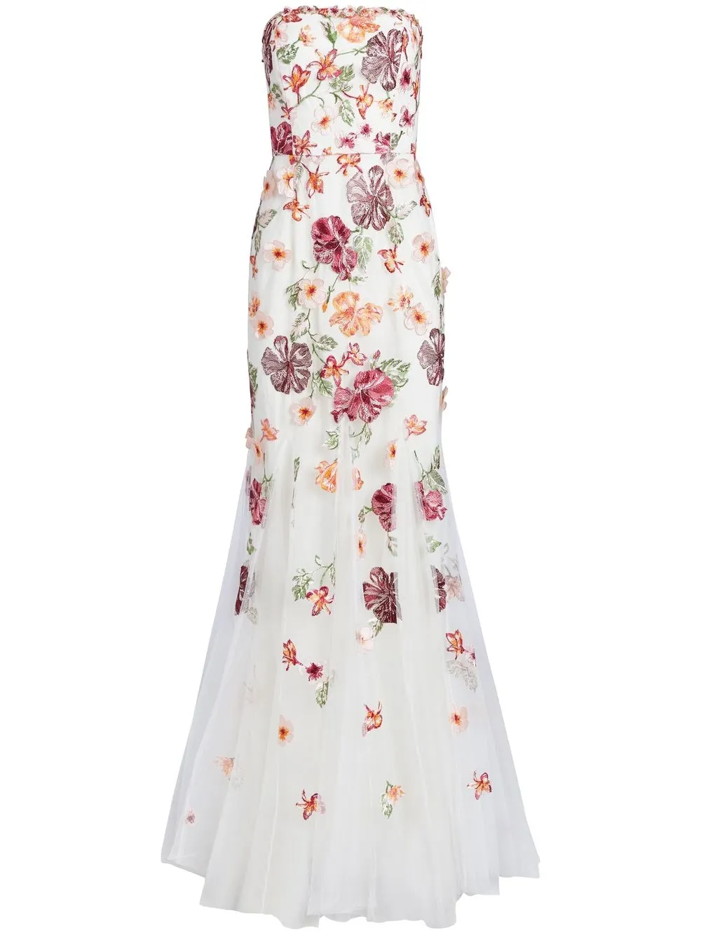 

Marchesa Notte floral-appliqué strapless gown - White
