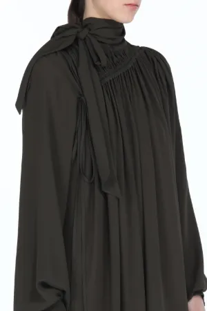 Tie-Neck Gathered Dress