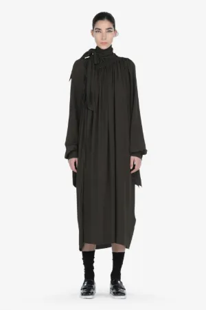 Tie-Neck Gathered Dress