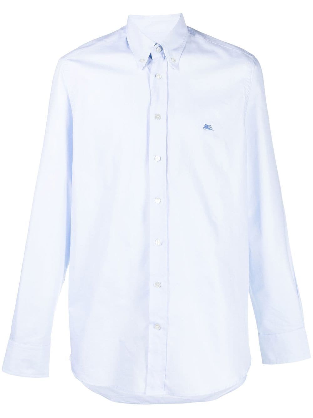 Etro Logo-embroidered Button-down Shirt In Blau