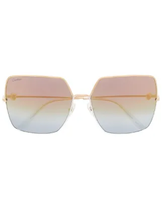 Gold Frame Oversized Gradient Sunglasses Gold Grandpa Oversized Square Gradient Sunglasses with Blue  main image 3