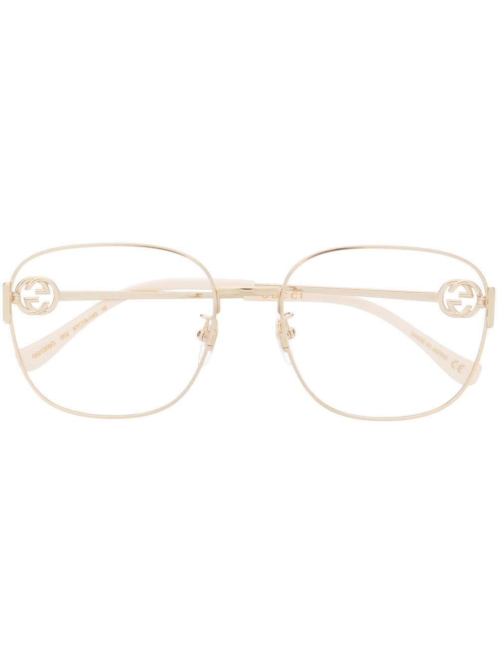 Gucci Logo-plaque Square-frame Glasses In Gold