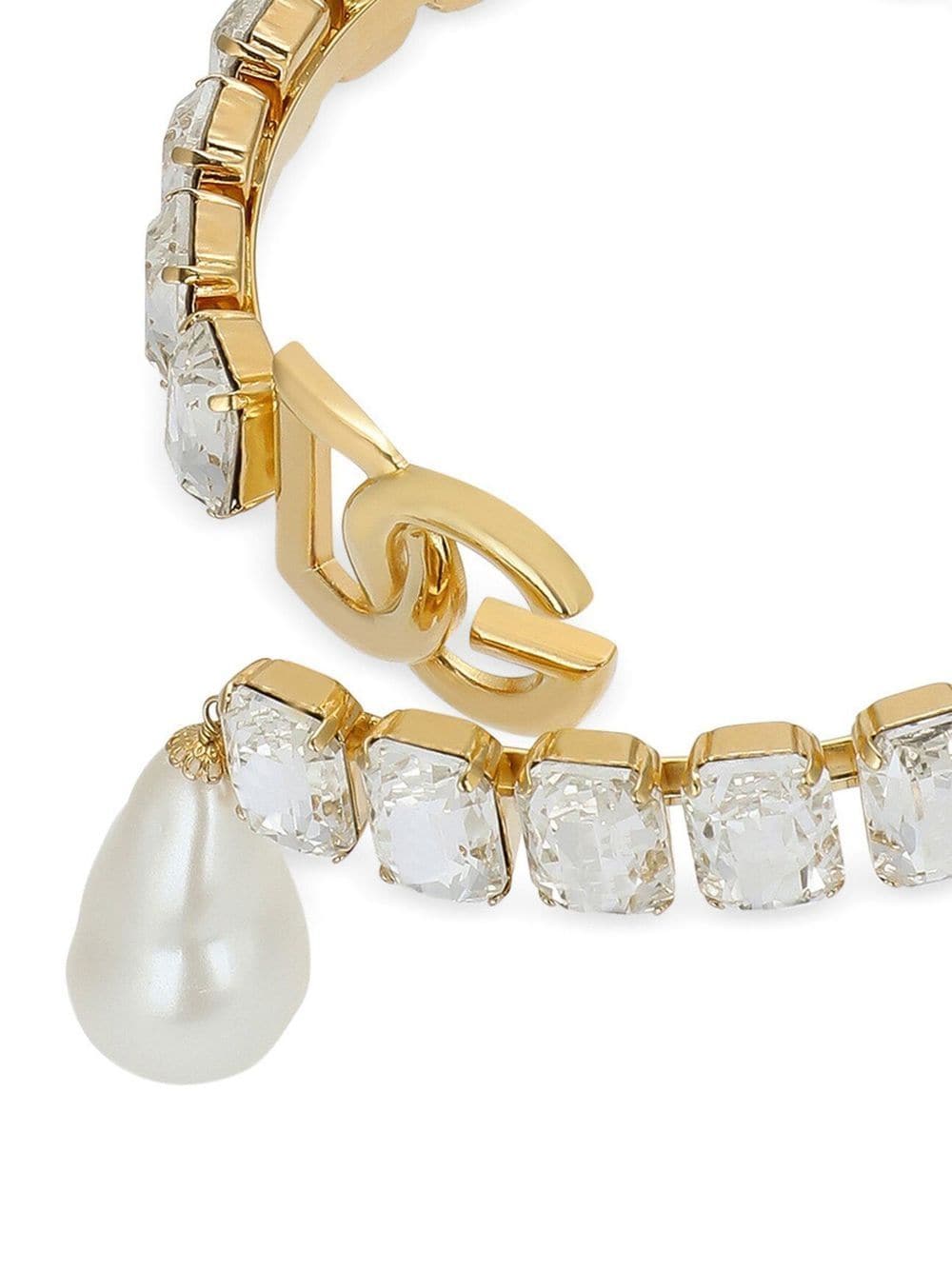 Shop Dolce & Gabbana Faux-pearl Logo-lettering Choker In Gold
