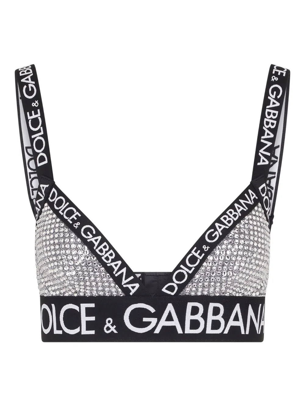 Dolce & Gabbana Crystal Mesh Triangle Bra In Black