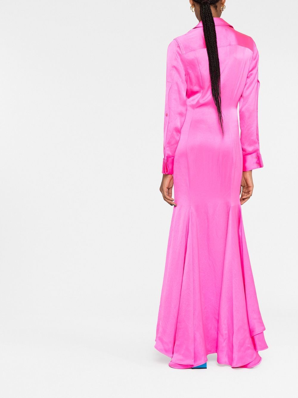 Shop Christopher John Rogers Plunge-style Flared Maxi Dress In Rosa