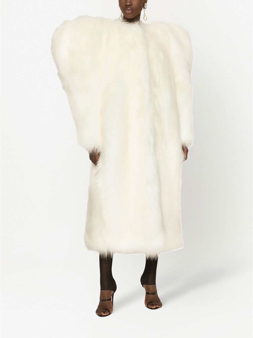 Shop Dolce & Gabbana Butterfly-shoulder Faux-fur Coat In White