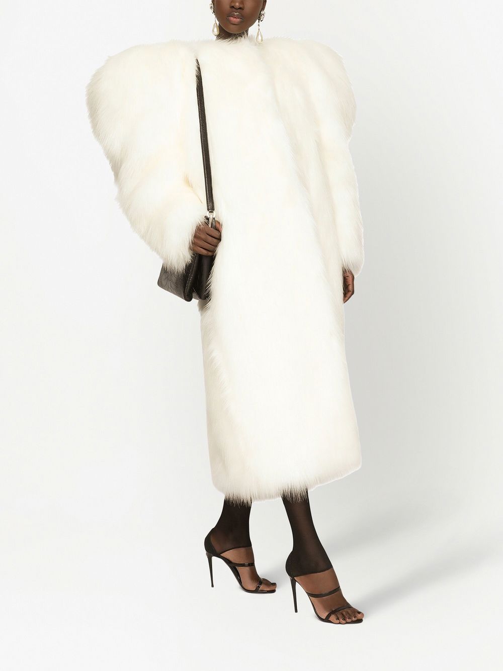 Shop Dolce & Gabbana Butterfly-shoulder Faux-fur Coat In White