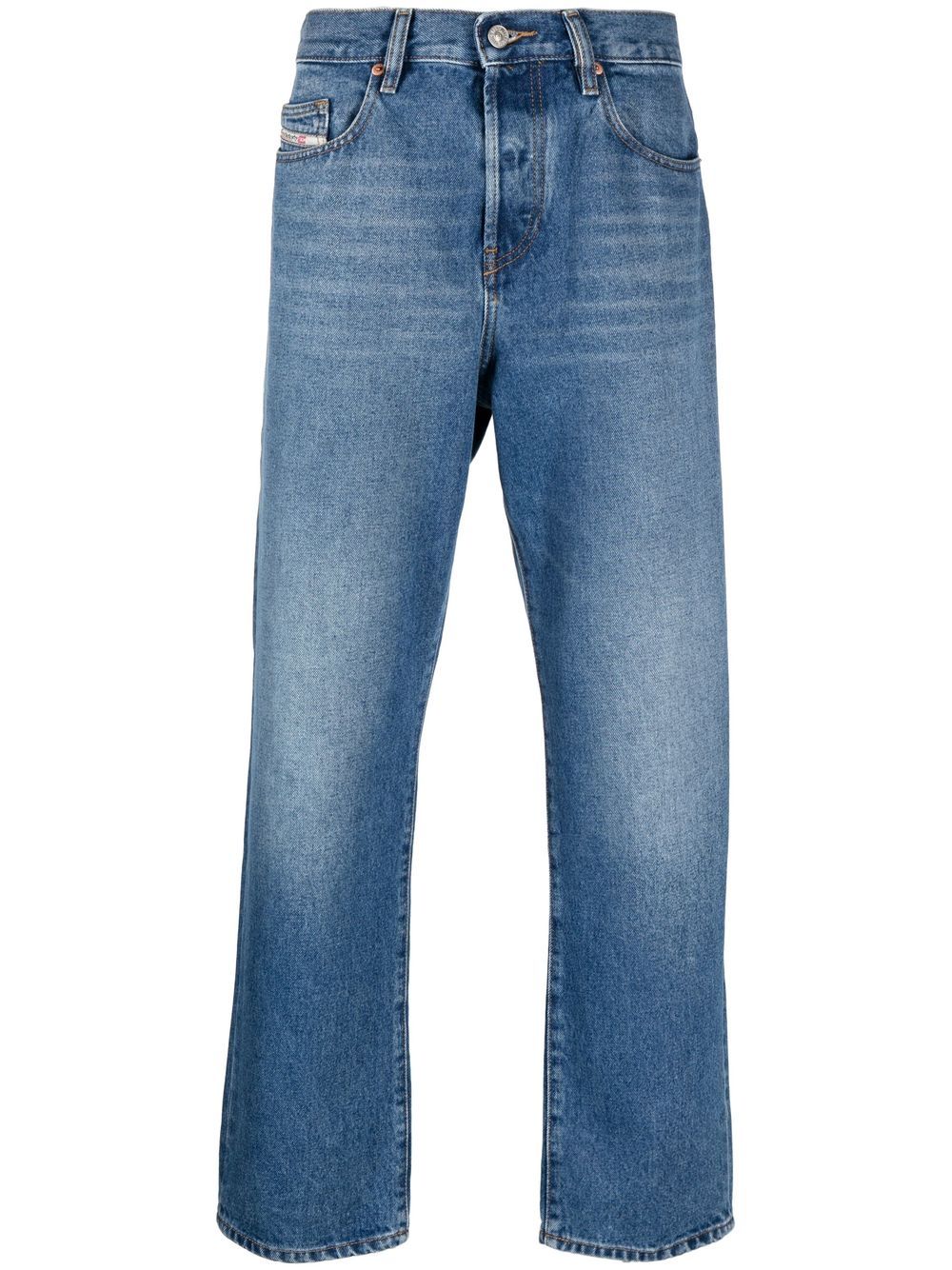 Diesel Logo-embroidered Straight-leg Jeans In Blue