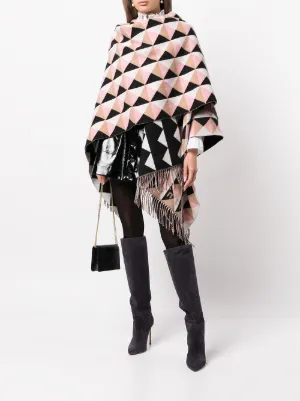 綺麗❗️ケープ アルパカシャギー フリル チェック ポンチョ 近年 ヴァレンティノ Valentino（ヴァレンティノ）ウィメンズ ケープ・ポンチョコート