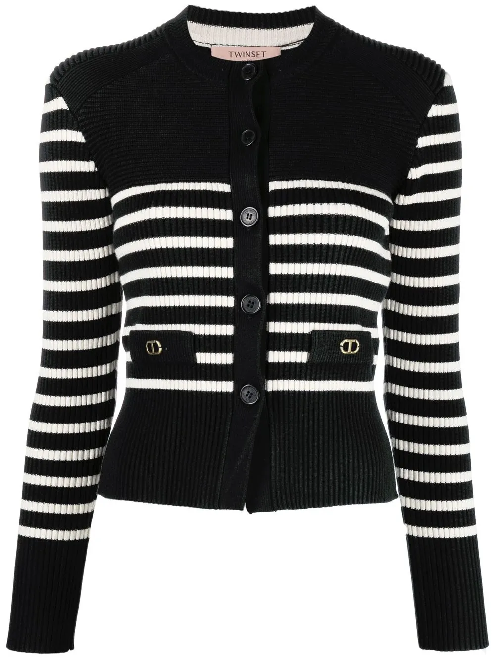 

TWINSET cárdigan tejido de canalé a rayas - Negro