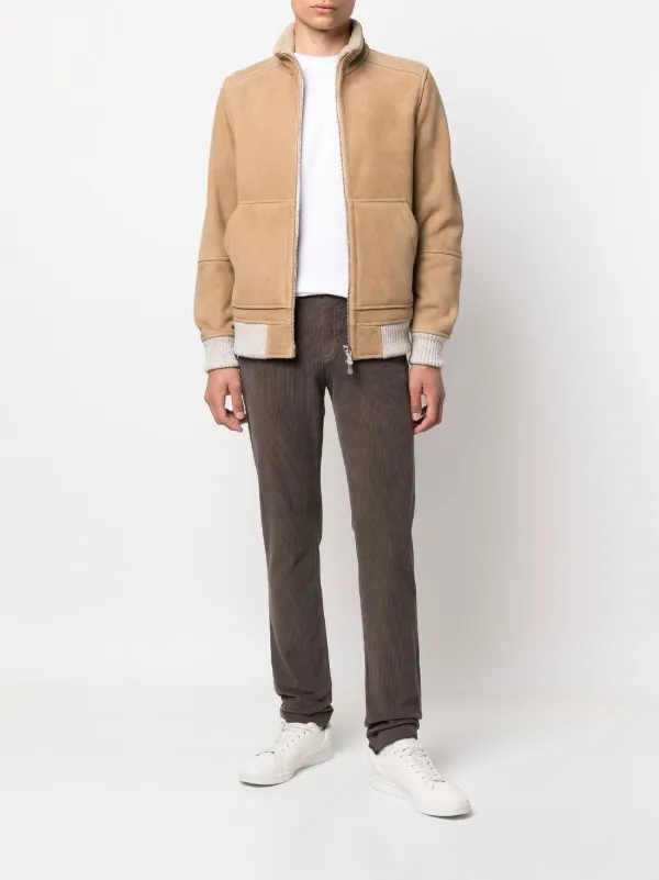Eleventy Shearling Zip-Fastening Bomber Jacket - Neutrals