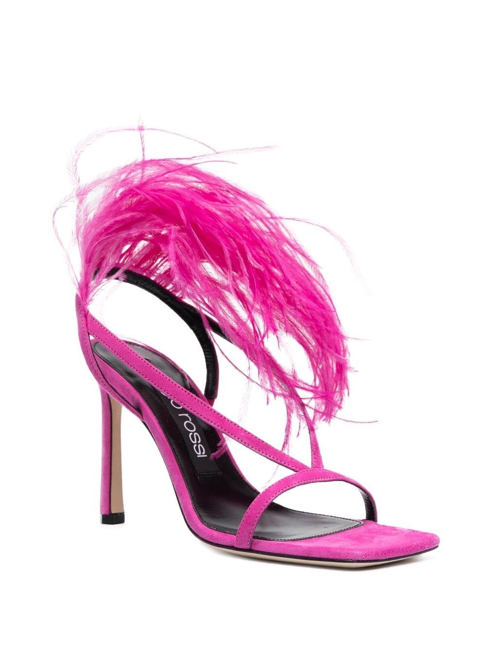 Sergio Rossi Feather Trim Suede Leather Sandals Farfetch