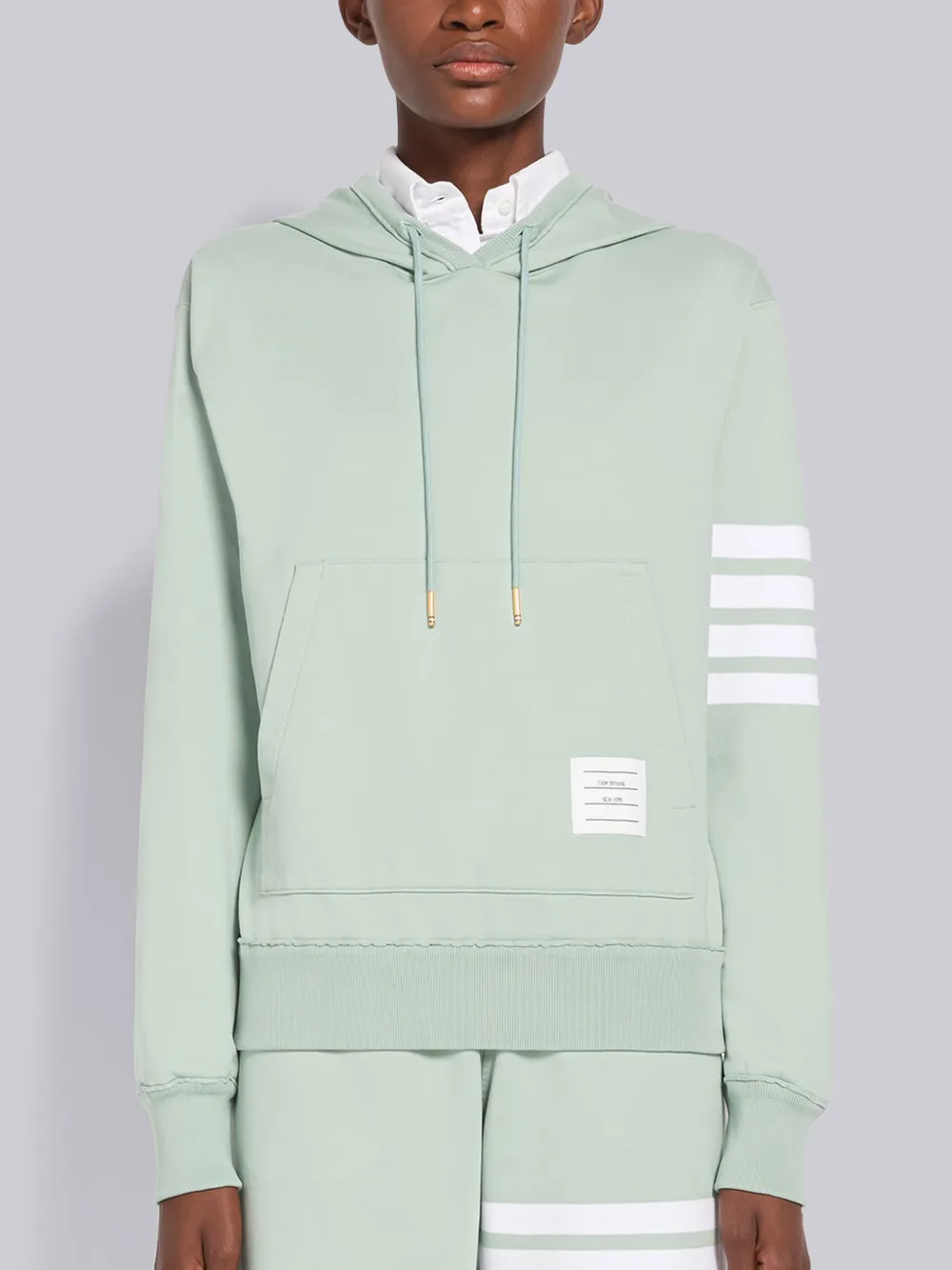 Thom Browne Logo-patch Drawstring Hoodie In Green