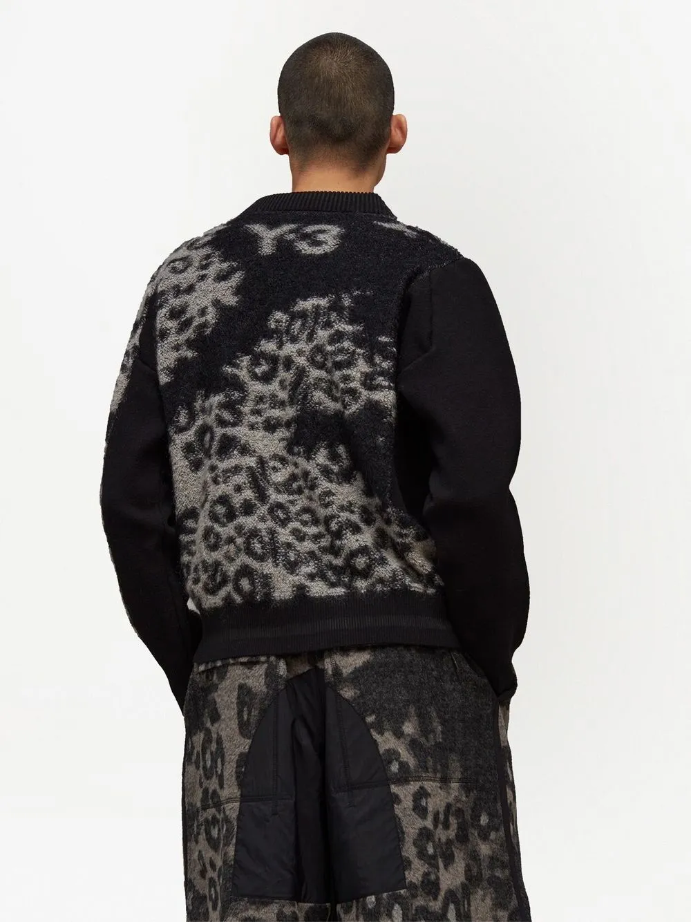 Shop Y-3 Leopard-print Button-up Cardigan In 灰色