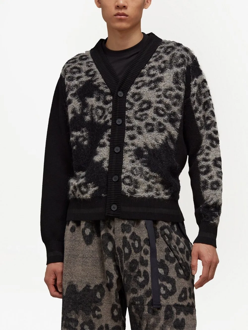 Shop Y-3 Leopard-print Button-up Cardigan In 灰色