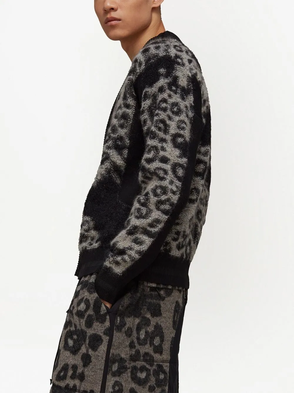 Shop Y-3 Leopard-print Button-up Cardigan In 灰色