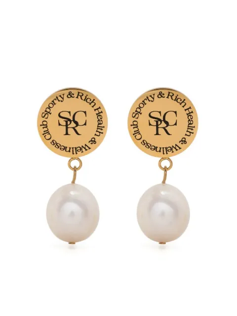 Sporty & Rich logo-button pearl-drop earrings