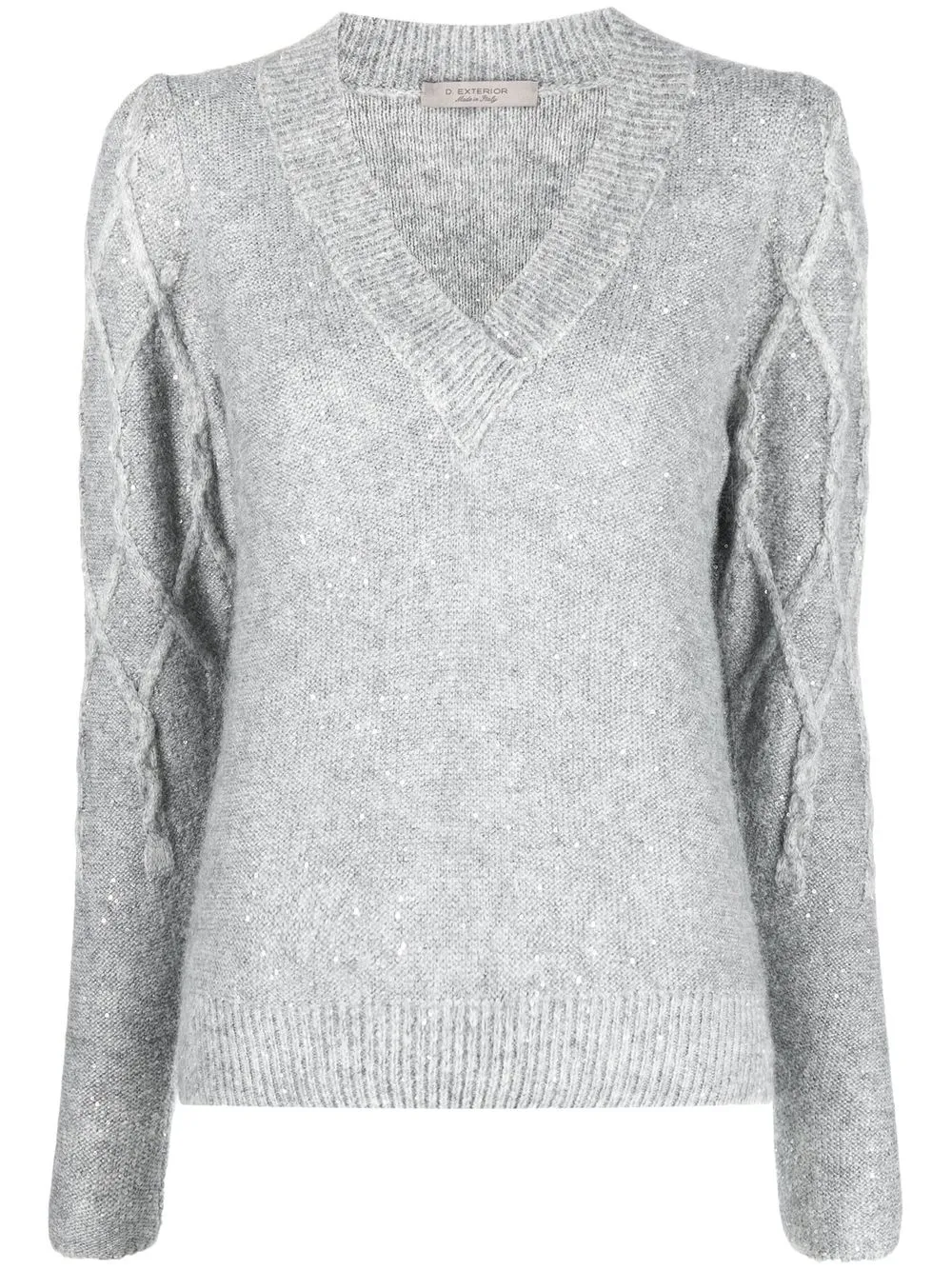 

D.Exterior cable-knit V-neck jumper - Grey