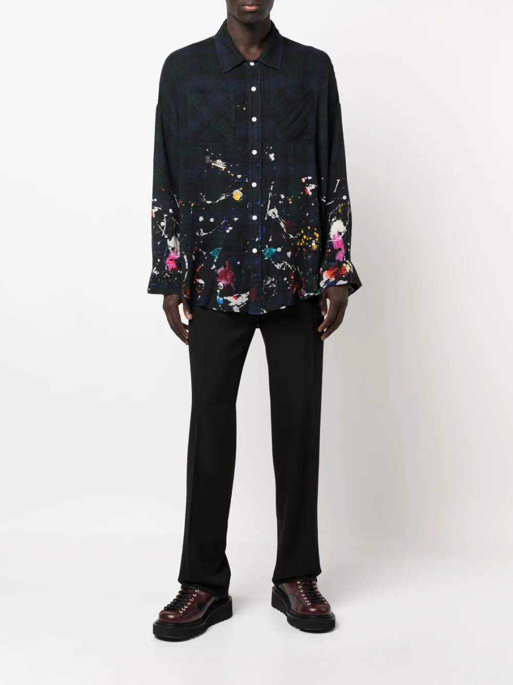 R13 checkered paint-splattered shirt | Image 2