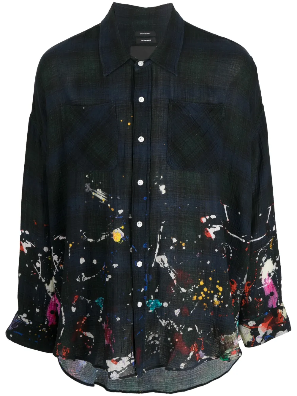 R13 checkered paint-splattered shirt | Blue | Image 1