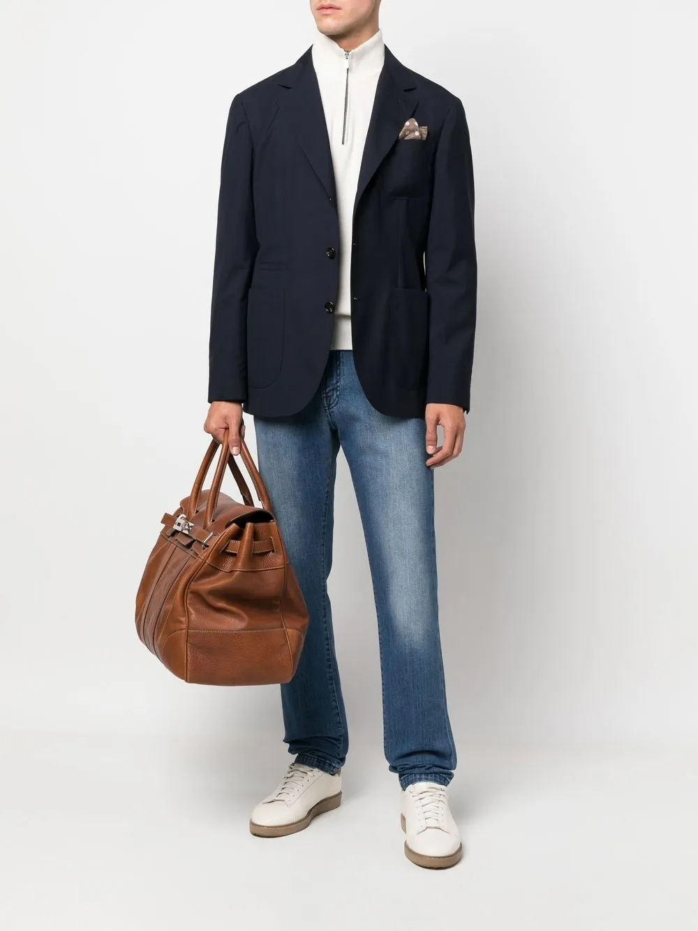 Kiton Jeans met logopatch - Blauw