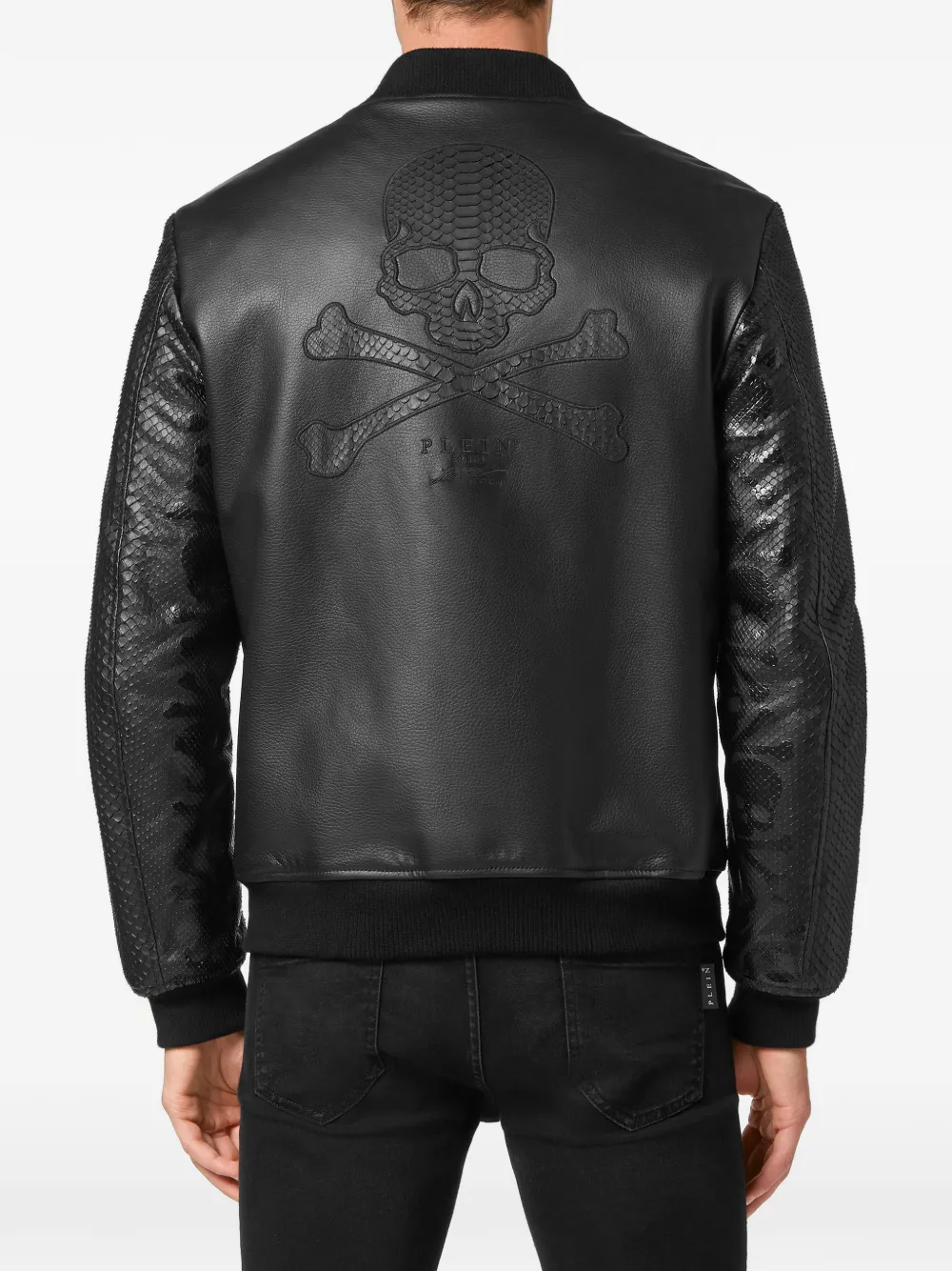 Philipp Plein python-panelled nappa-leather bomber jacket Zwart