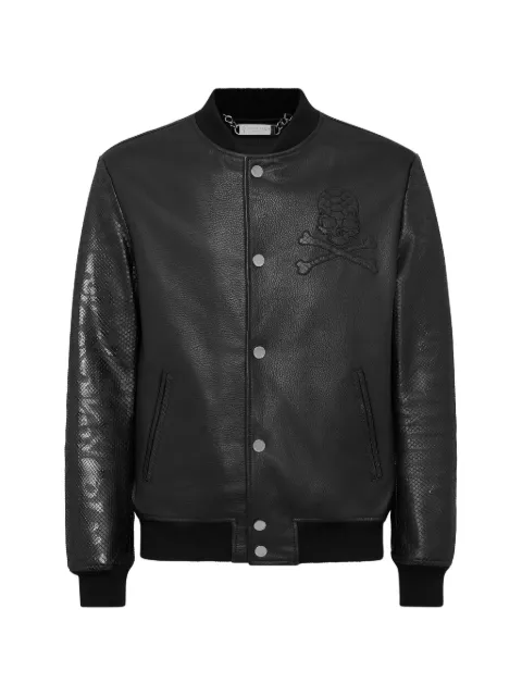 Philipp Plein python-panelled nappa-leather bomber jacket