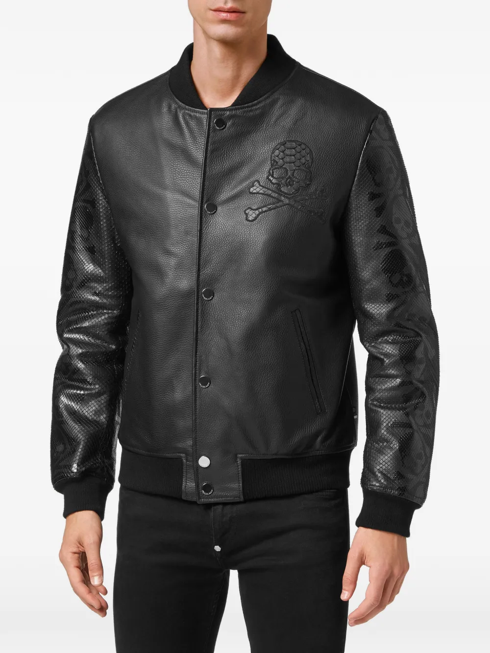 Philipp Plein python-panelled nappa-leather bomber jacket Zwart