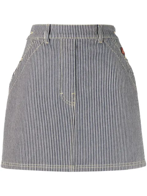 striped A-line denim skirt
