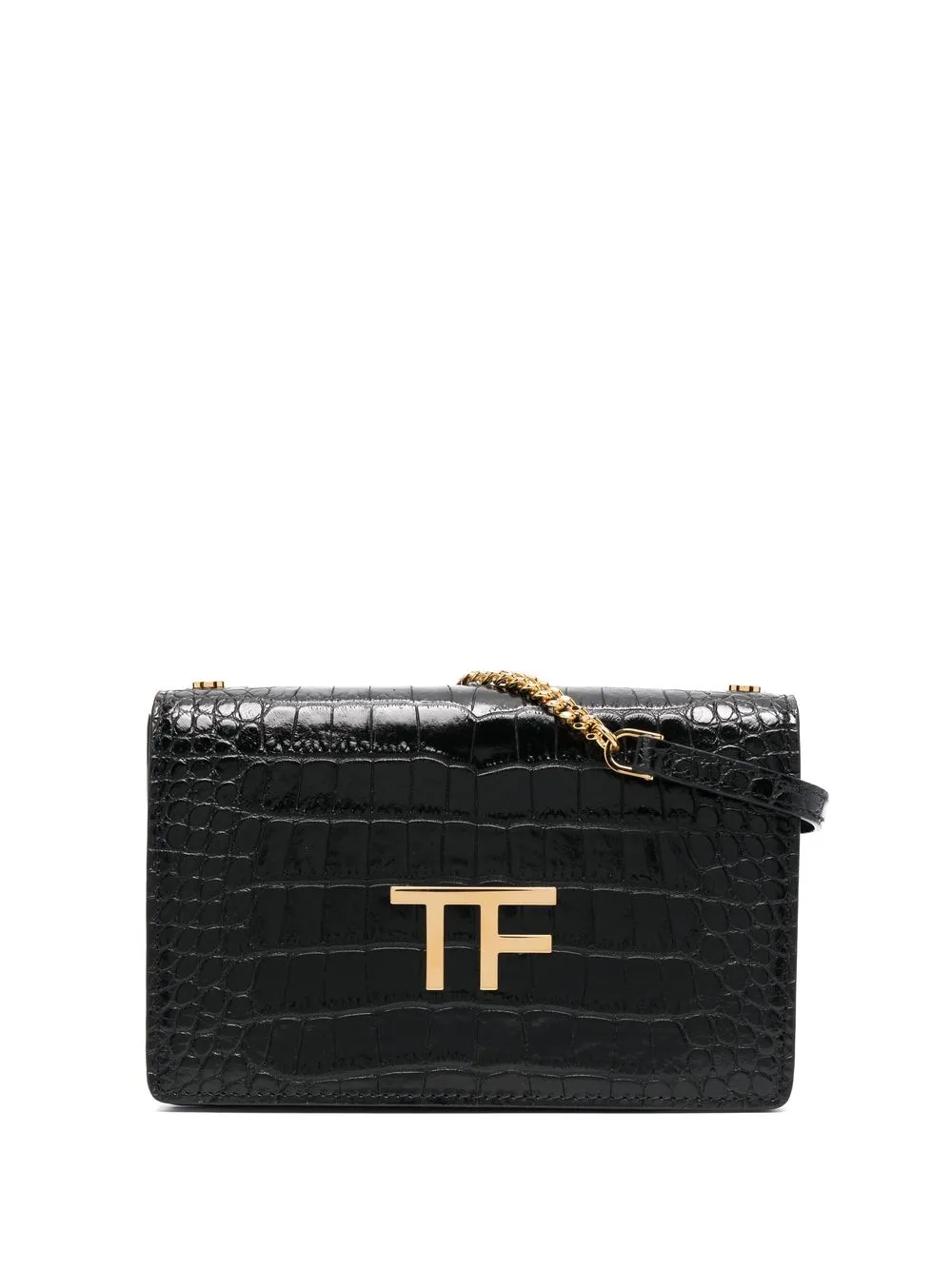 

TOM FORD bolsa de hombro con relieve de cocodrilo y placa del logo - Negro