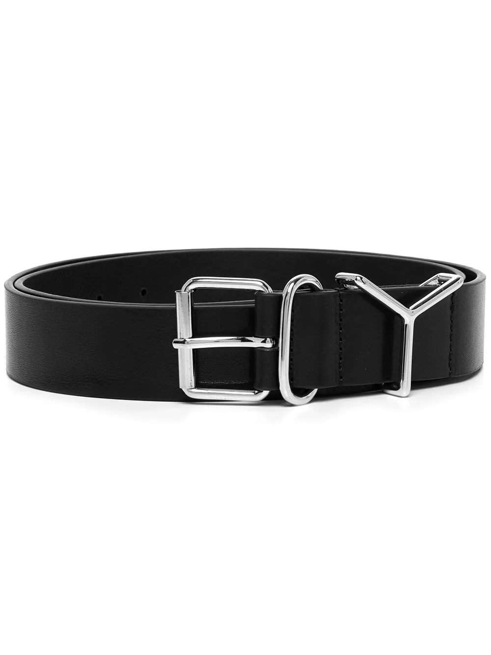 Y logo-plaque leather belt