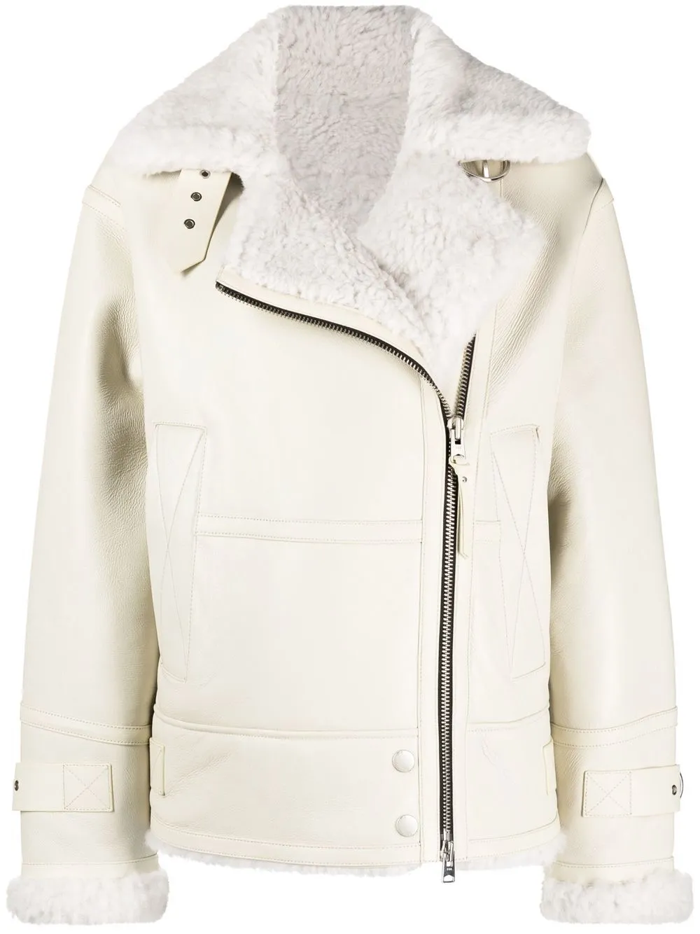 

Shoreditch Ski Club Isla shearling biker jacket - White