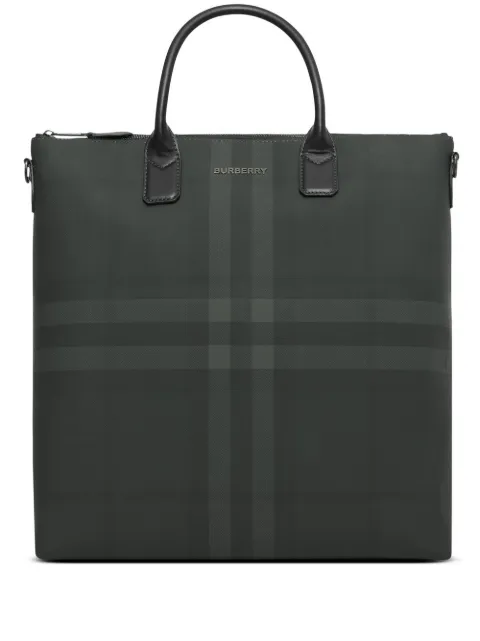 Burberry check-pattern leather-trim tote bag Men