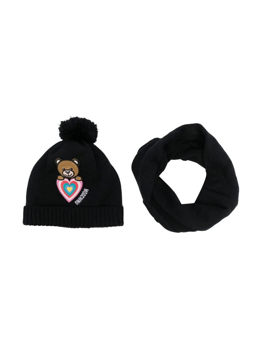 

Moschino Kids teddy-heart knitted beanie - Black