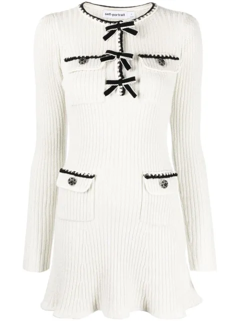 bow-detail ribbed-knit dress
