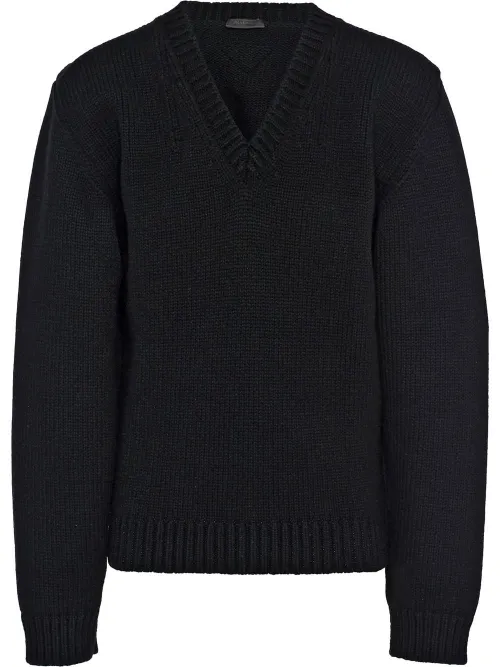 Pull Shetland en laine à col v - Prada - Modalova