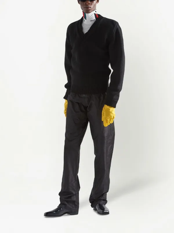 Prada V-neck Shetland Wool Jumper | Black | FARFETCH