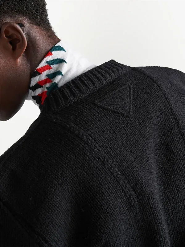 Prada V-neck Shetland Wool Jumper | Black | FARFETCH