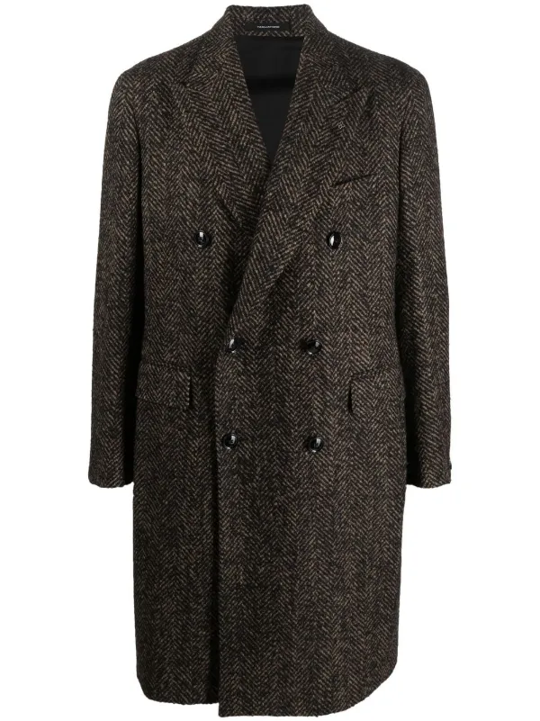 Tagliatore Herringbone-Pattern Double-Breasted Coat - Brown