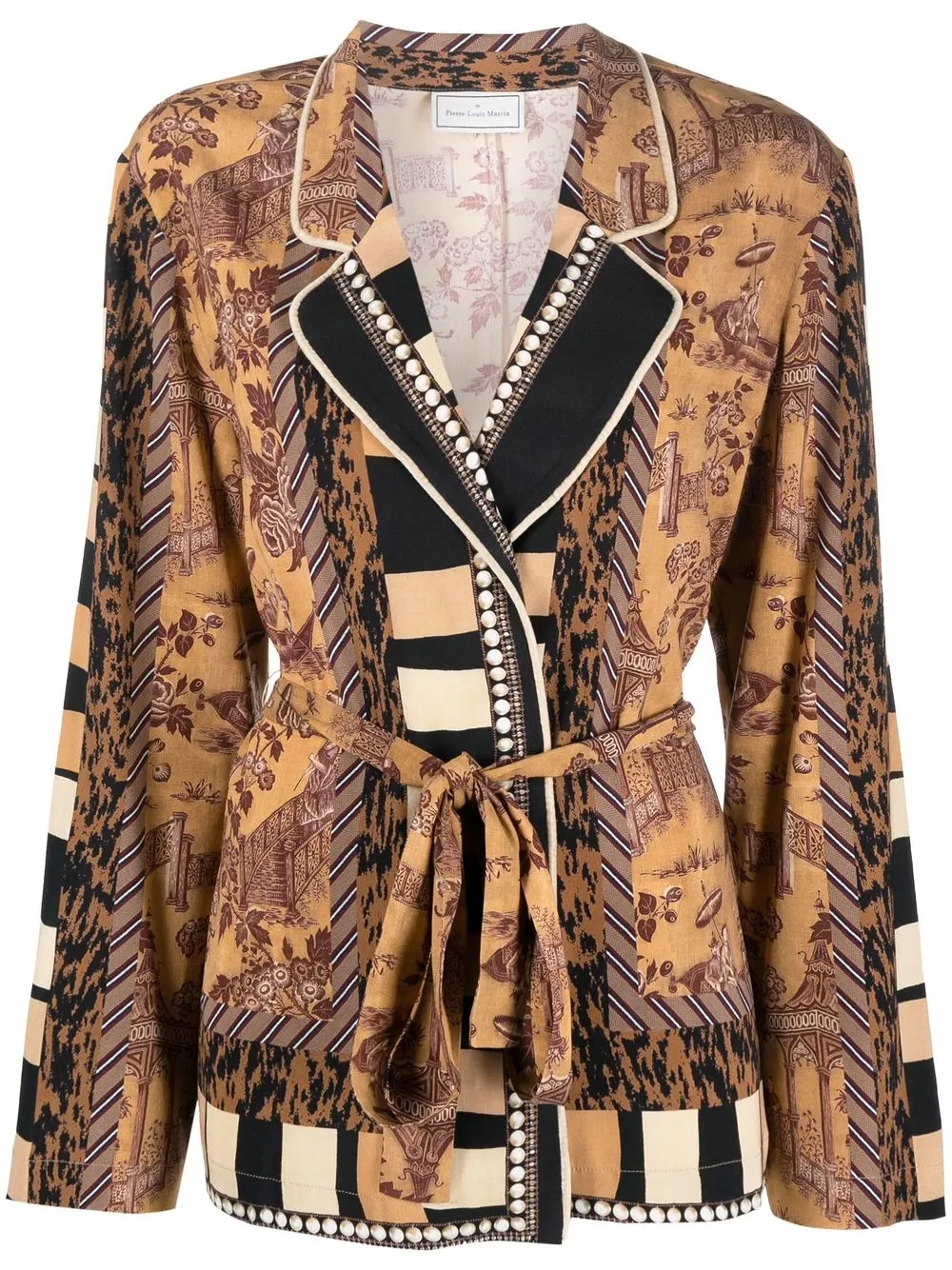 

Pierre-Louis Mascia patterned jacquard belted blazer - Brown