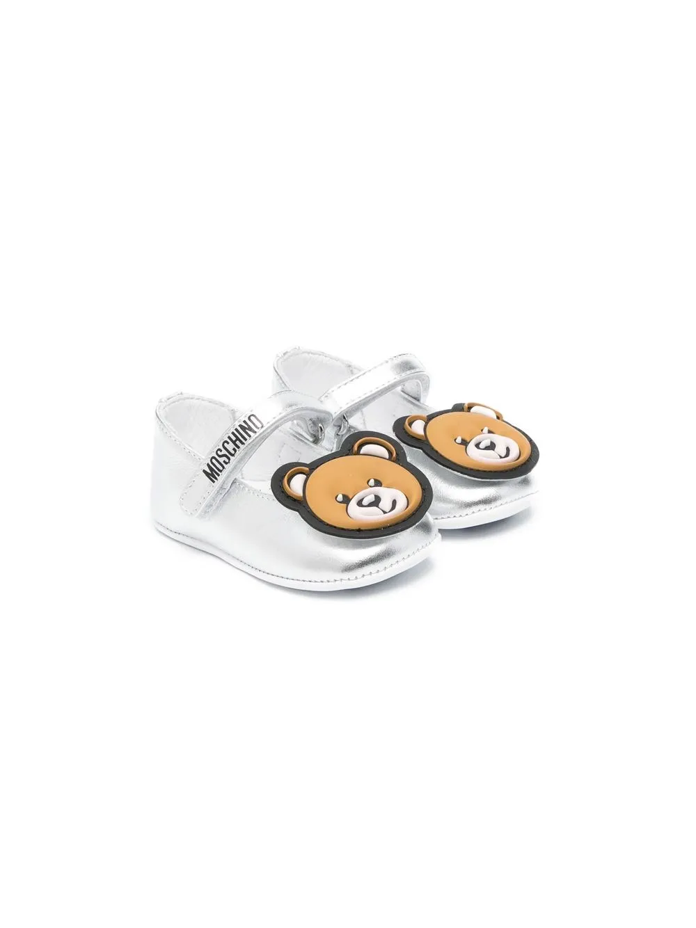 

Moschino Kids teddy bear-patch touch-strap shoes - Silver