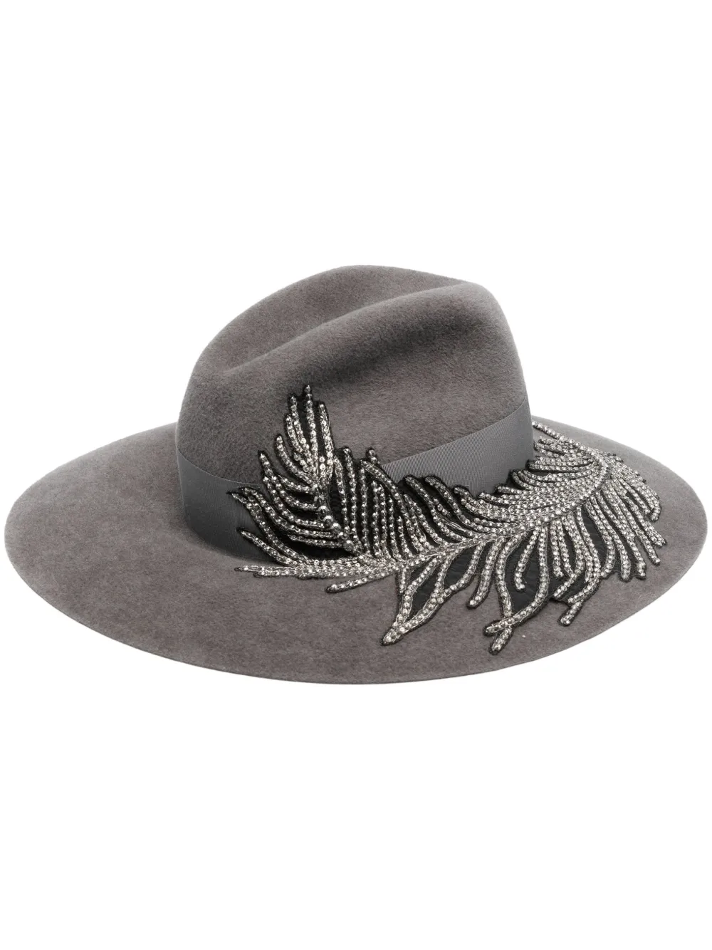 

Borsalino felted-merino crystal-embellished hat - Grey