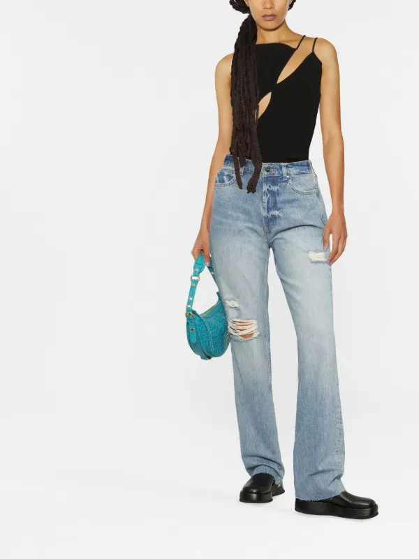 ripped straight-leg jeans