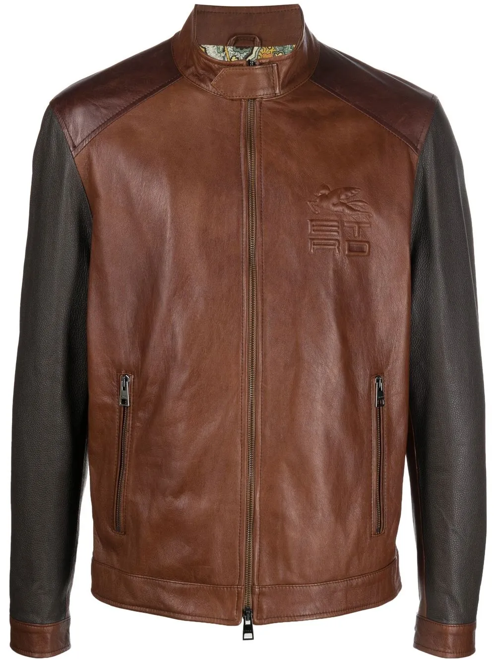 

ETRO logo-patch detail leather jacket - Brown