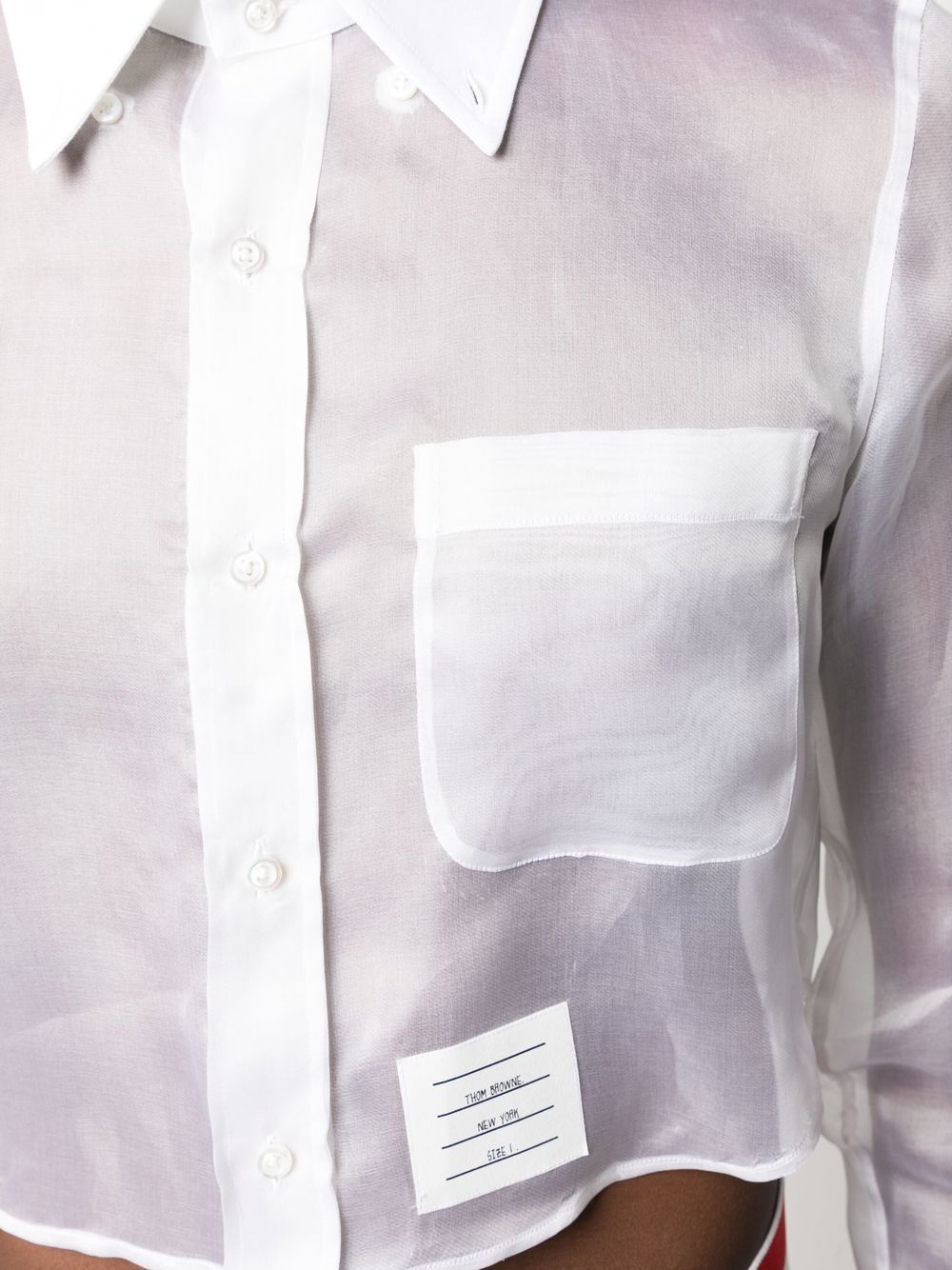 Shop Thom Browne Cropped Satin Organza Shirt In White
