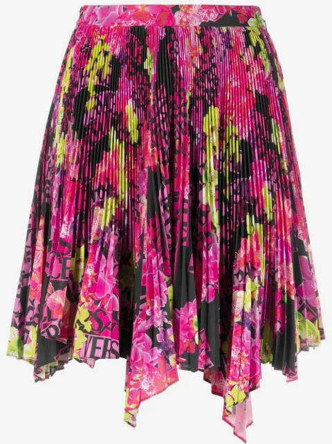 Versace logo-print pleated asymmetric skirt