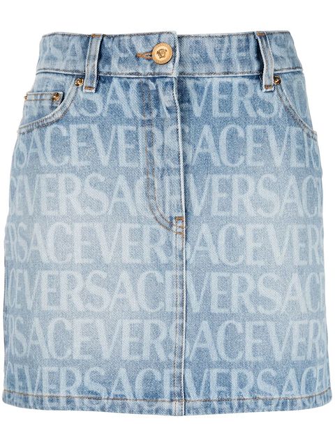 Versace logo-print denim miniskirt