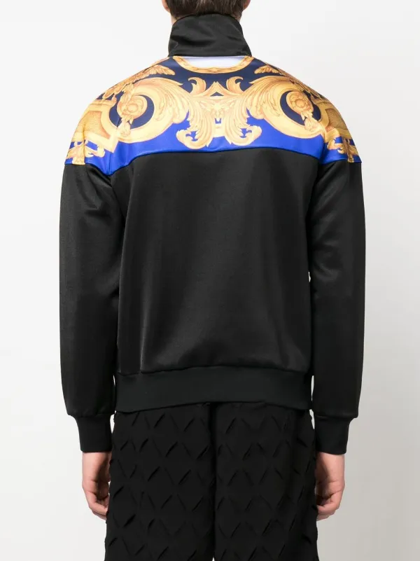【送料&関税込】Versace Zip Sweatshirt Barocco Jacquard Zip Sweatshirt Black,Gold | VERSACE