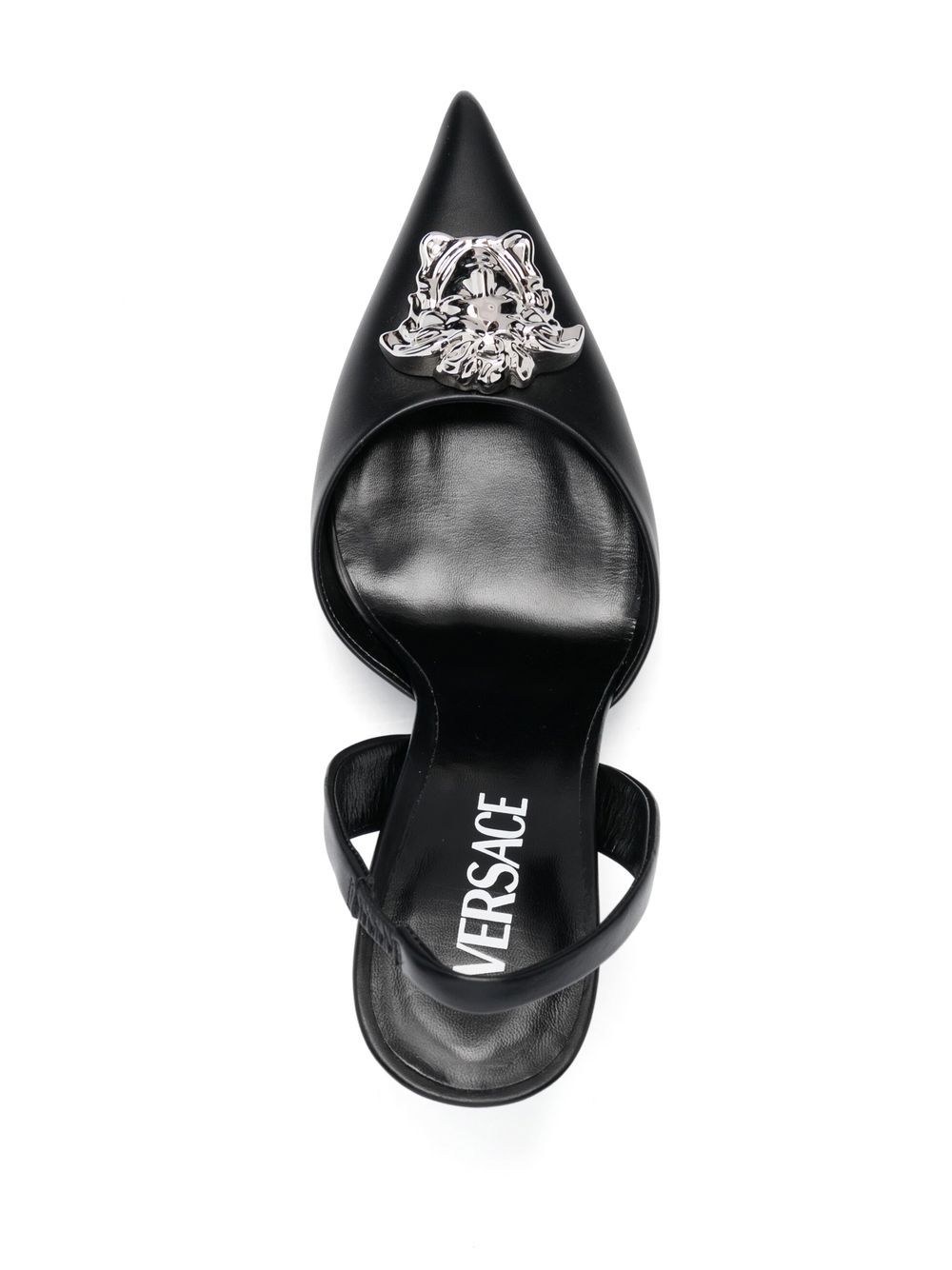 Shop Versace La Medusa 110mm Slingback Pumps In Schwarz