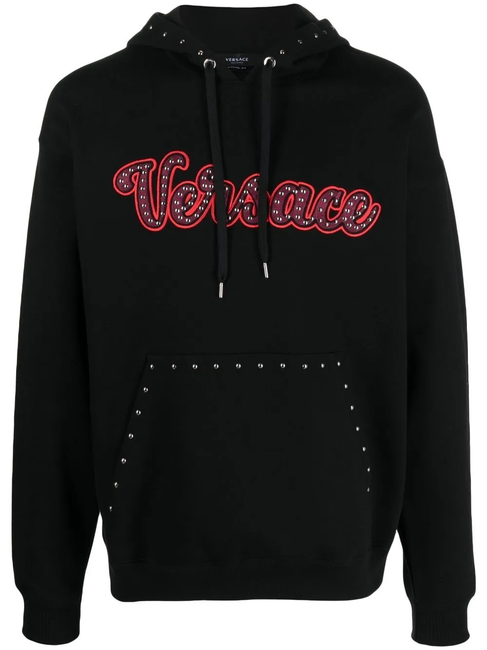 Versace Stud-detailed Drawstring Hoodie In Black